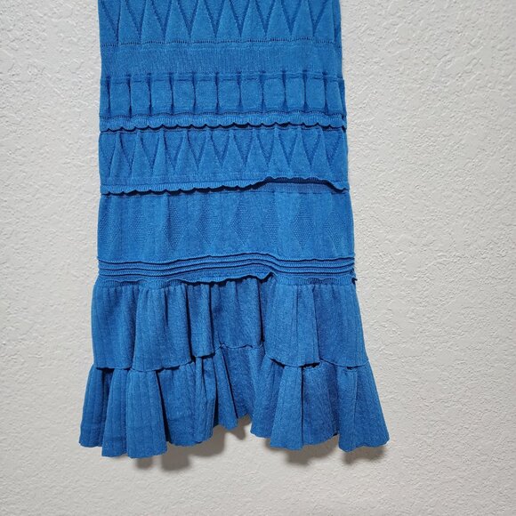 Milly Blue Pepper Dress Chic Mini Sleeveless Ribbed Knit Top Ruffle Hem Bold - Picture 5 of 8